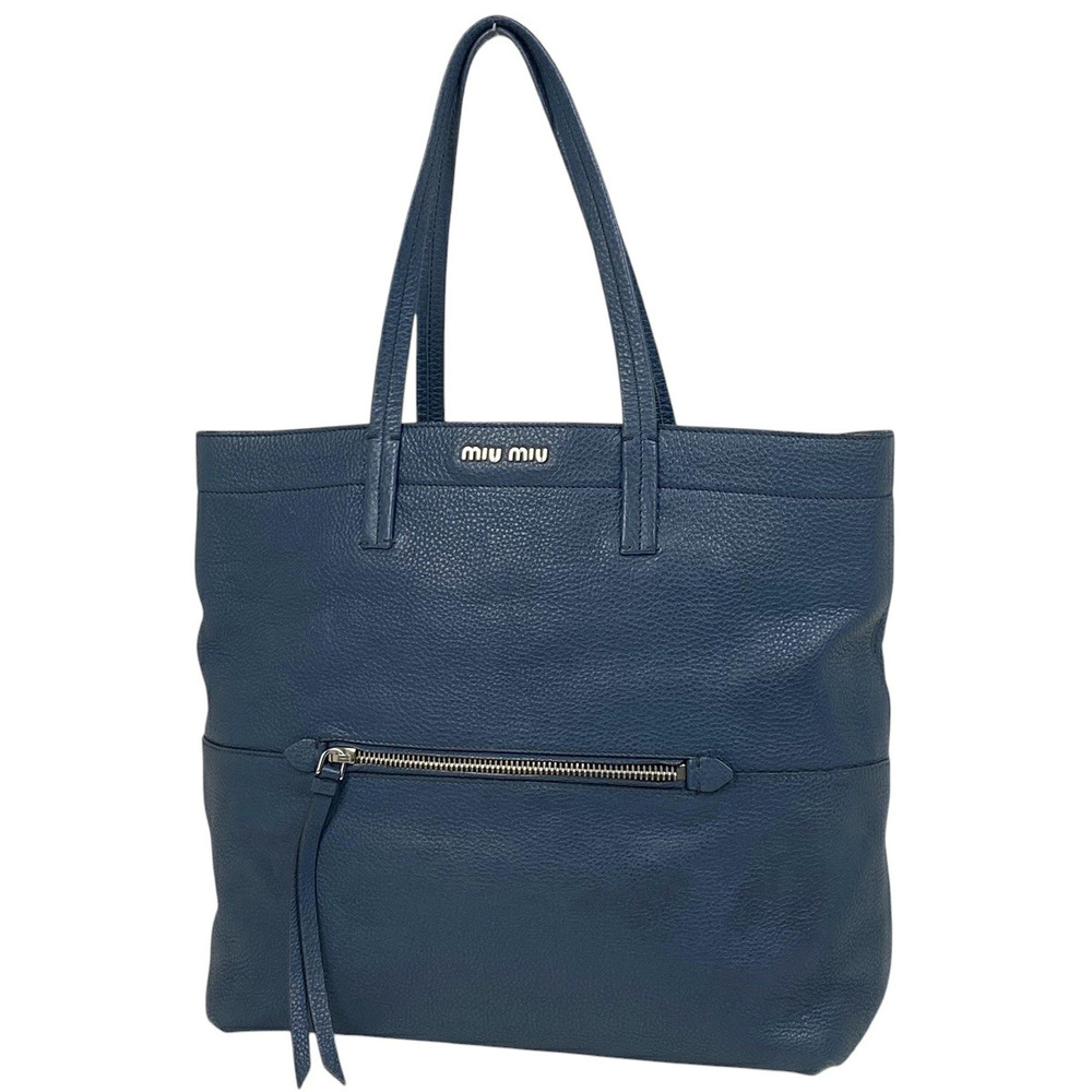 Miu Miu Tote Bag Shoulder Leather Blue